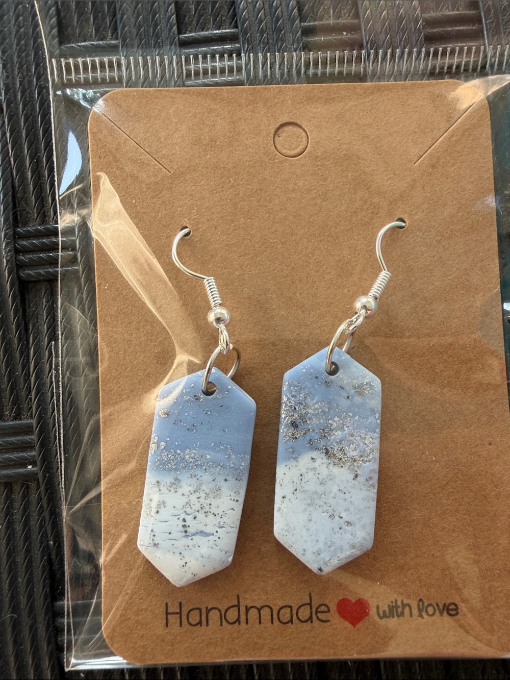 Hand Crafted Turquoise Marble Drop Earrings - Picture 3 of 5